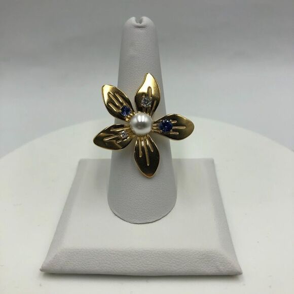 18K Gold Plated Women's Flower Ring Cubic Zirconia Waterproof Hypoallergenic - Picture 4 of 11